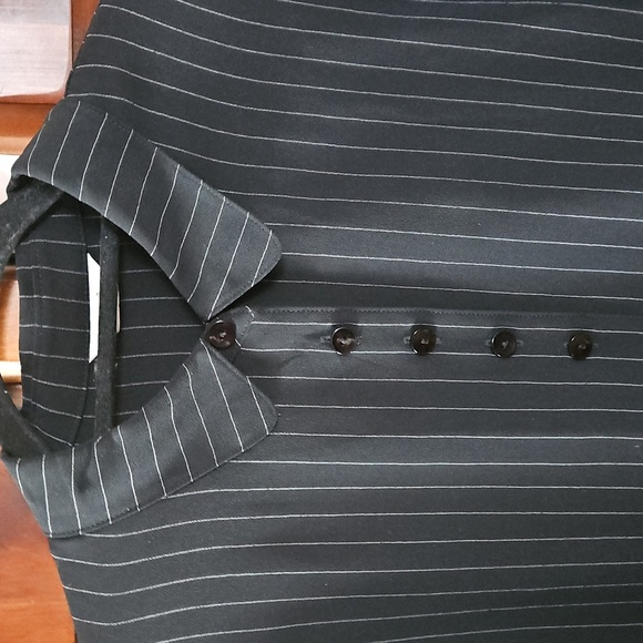 Vintage Black Pinstripe Half Button Up Cropped Length Top, Sz 11 - Picture 2 of 6